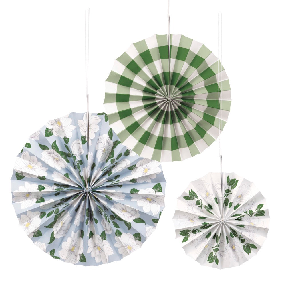 Garden Party Assorted Paper Fan Decorations 3pc