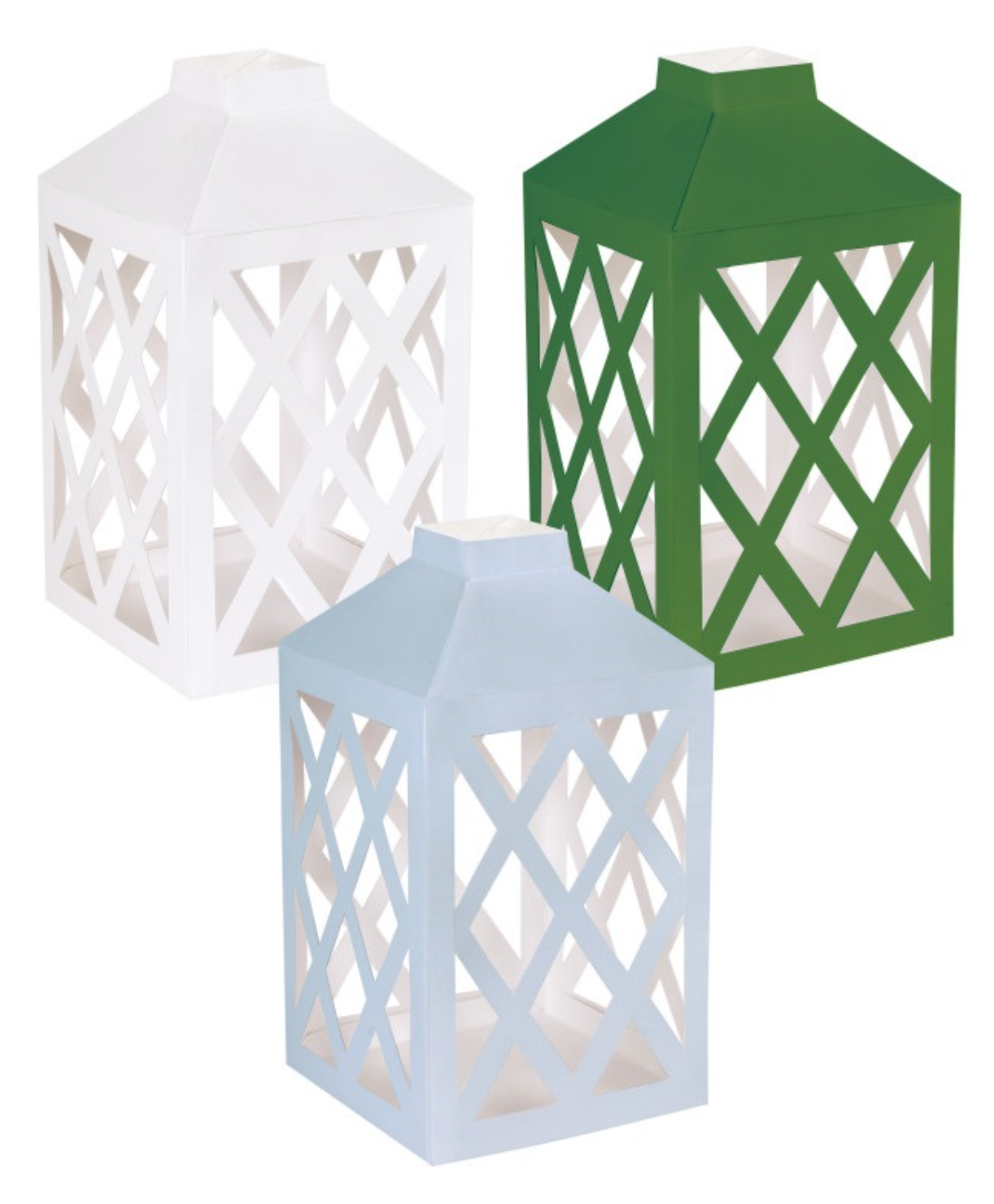 Garden Party Light Blue Dark Green & White Paper Lanterns 3pc