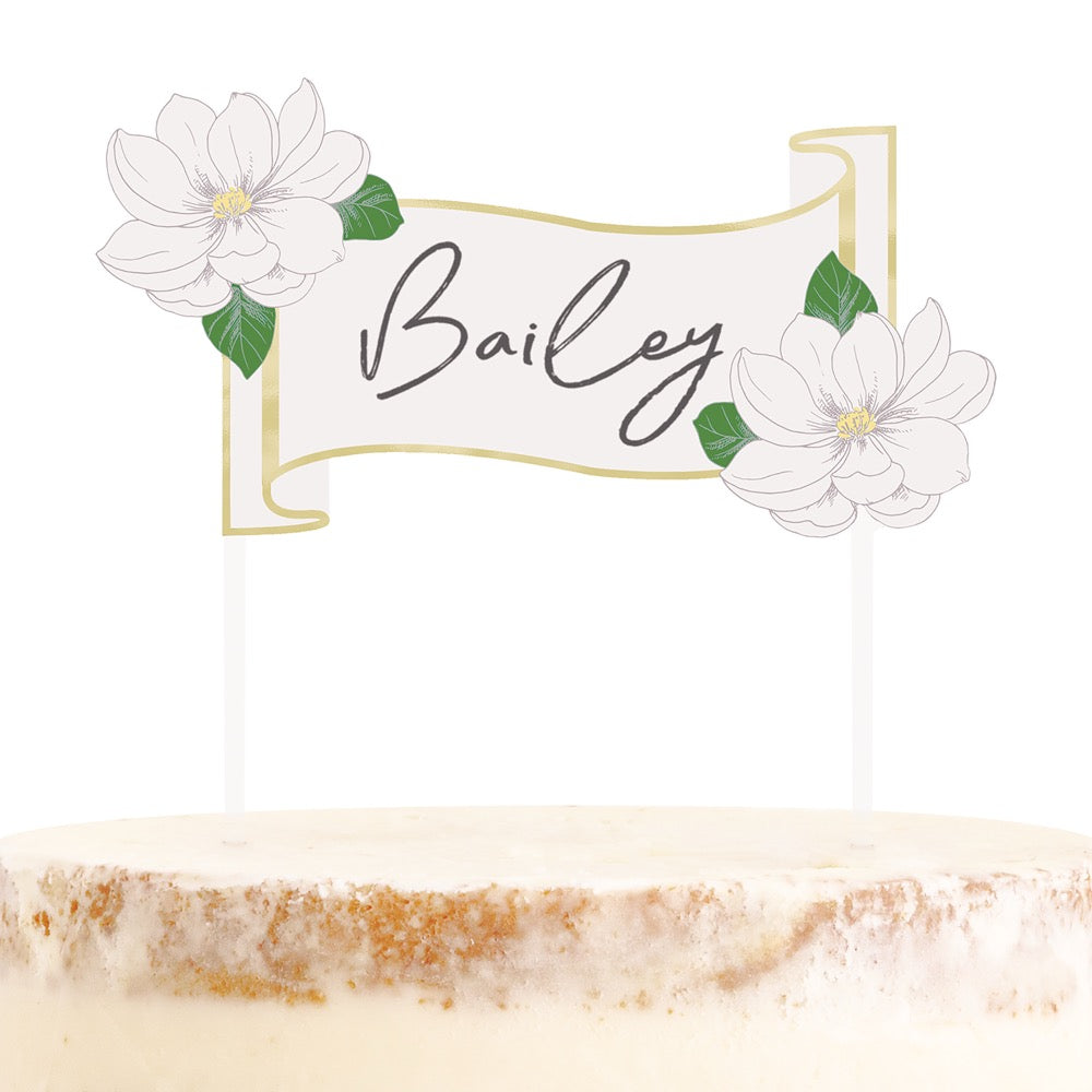 Floral & Gold Foil Acrylic DIY Banner Cake Topper