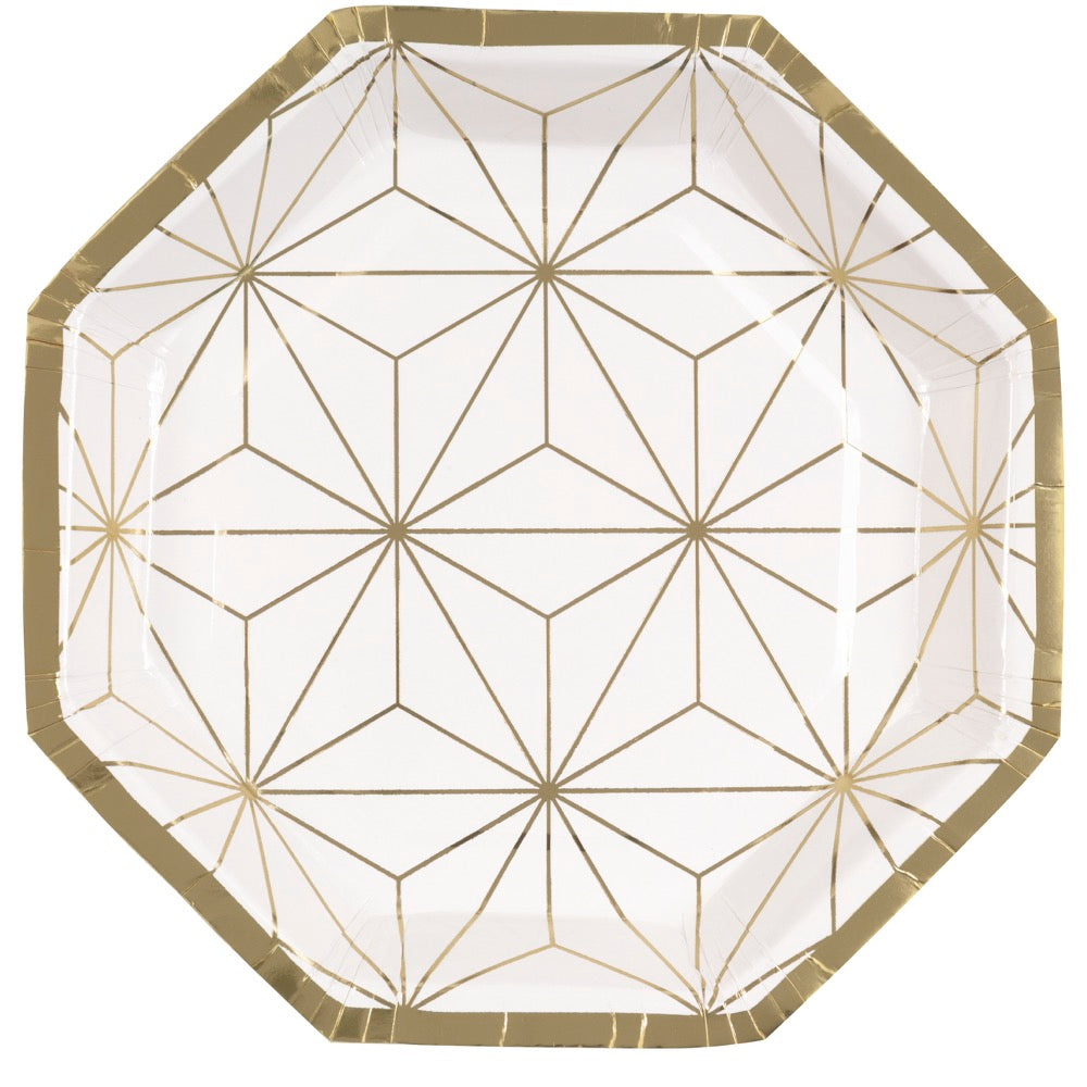 Modern Gold & Purple Foil Geometric Octagon Shaped 8.25in Plates 8ct