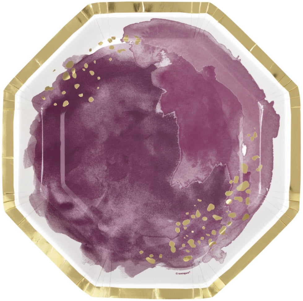Modern Gold & Purple Foil Octagon Shaped 9.25in Plates 8ct