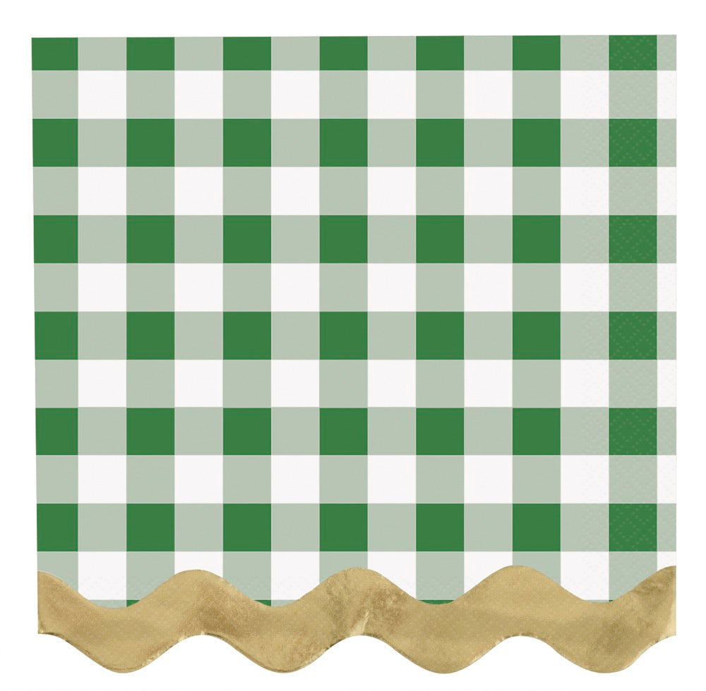 Garden Party Plaid Scalloped Beverage Napkins 16ct - Foil Stamping