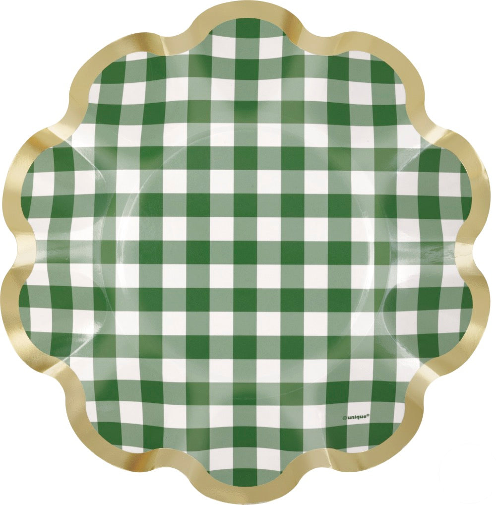 Garden Party Plaid Ruffle Edge 8.25in Plates 8ct - Foil Stamping