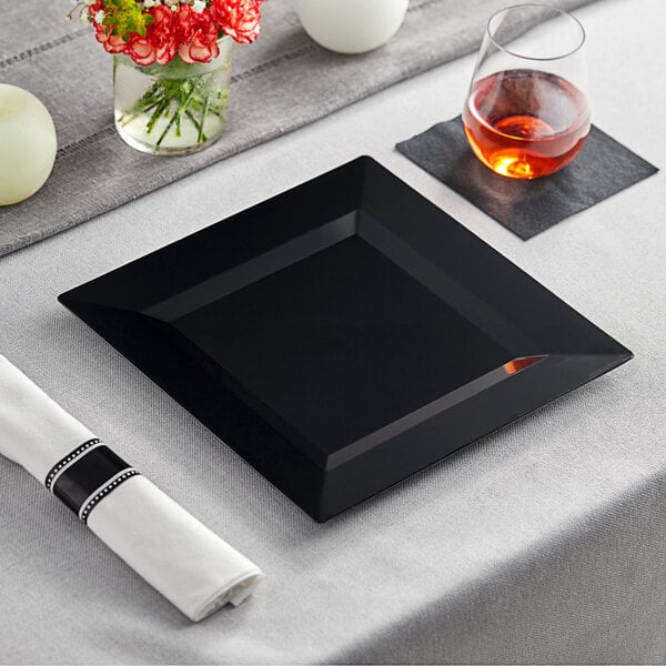 Premium Plastic Square Black Plates and Bowls