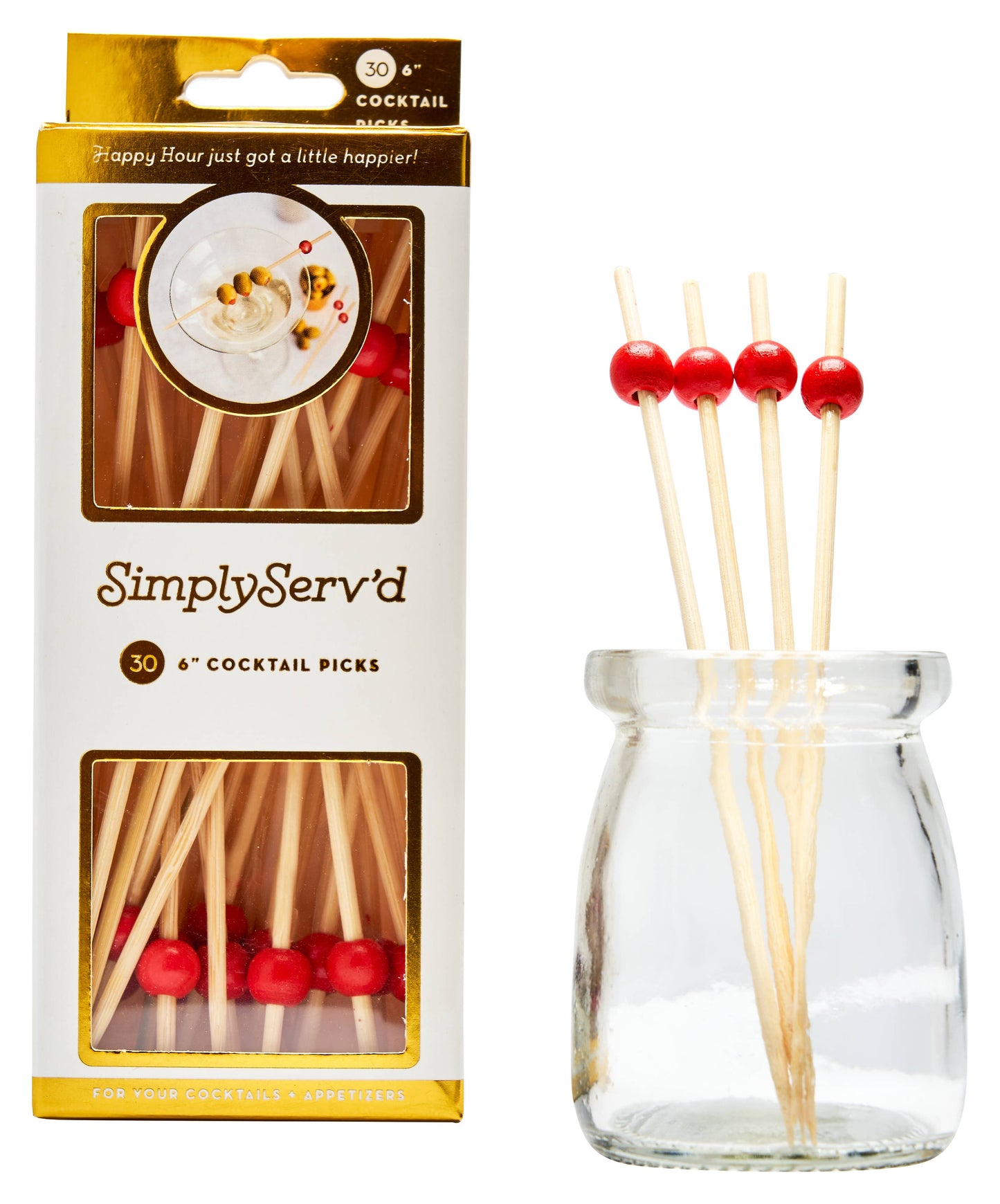 Party Pick Fancy Bamboo Toothpick Large 6" Scarlet Ball 30pk