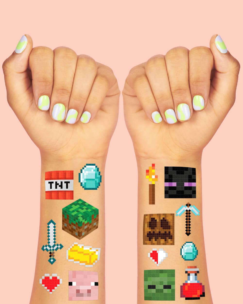 Pixel Minecraft Temporary Tattoos 74ct