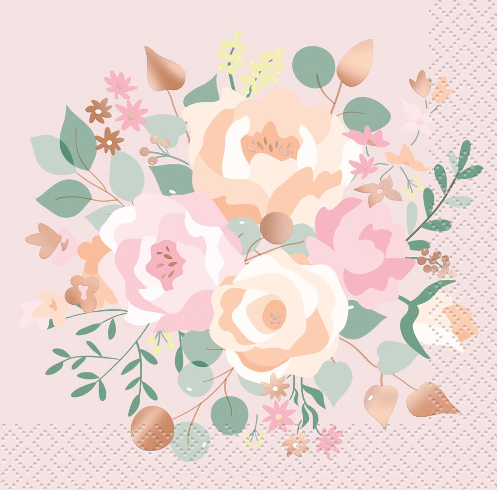 Pink Blooms Beverage Napkins 16ct - Foil Stamping
