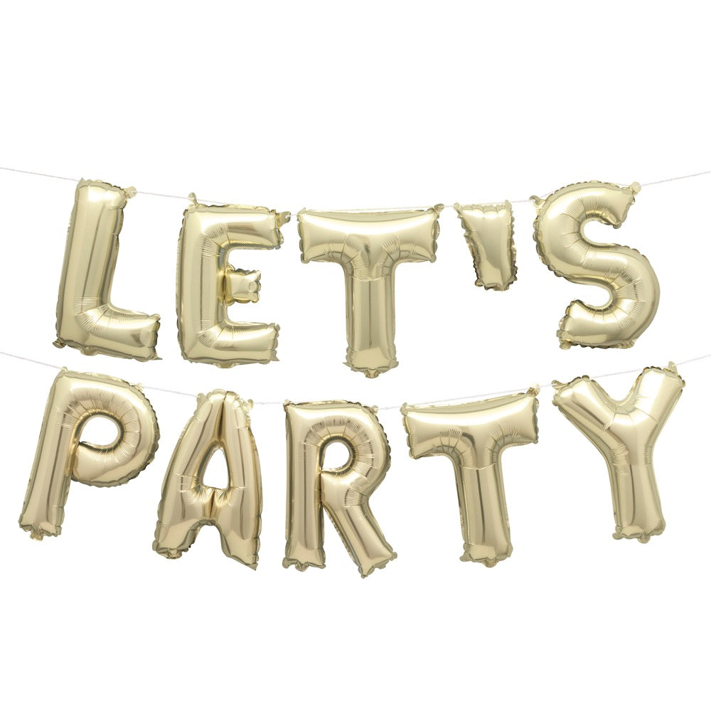 Gold Let's Party 14in Foil Letter Balloon Banner Kit