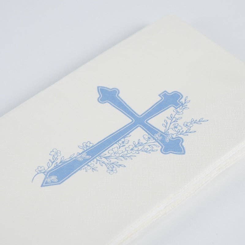 Light Blue Cross Floral Elegance Guest Towels 16ct