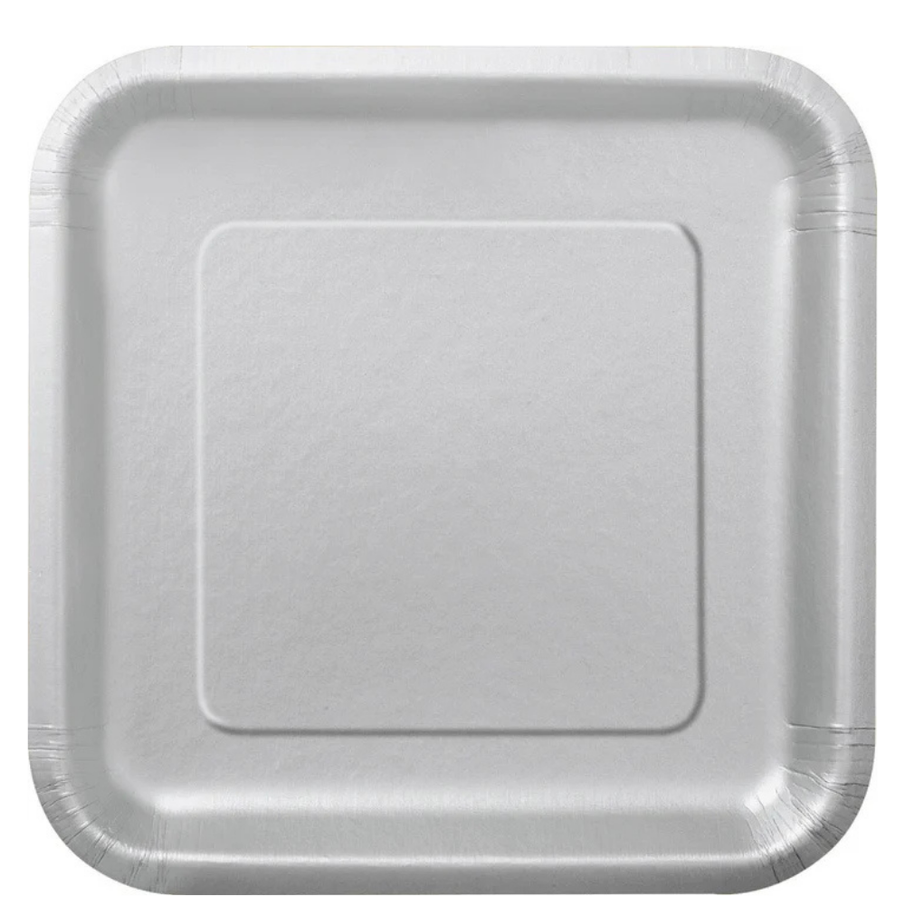 Silver Square 9in Dinner Plates 14ct