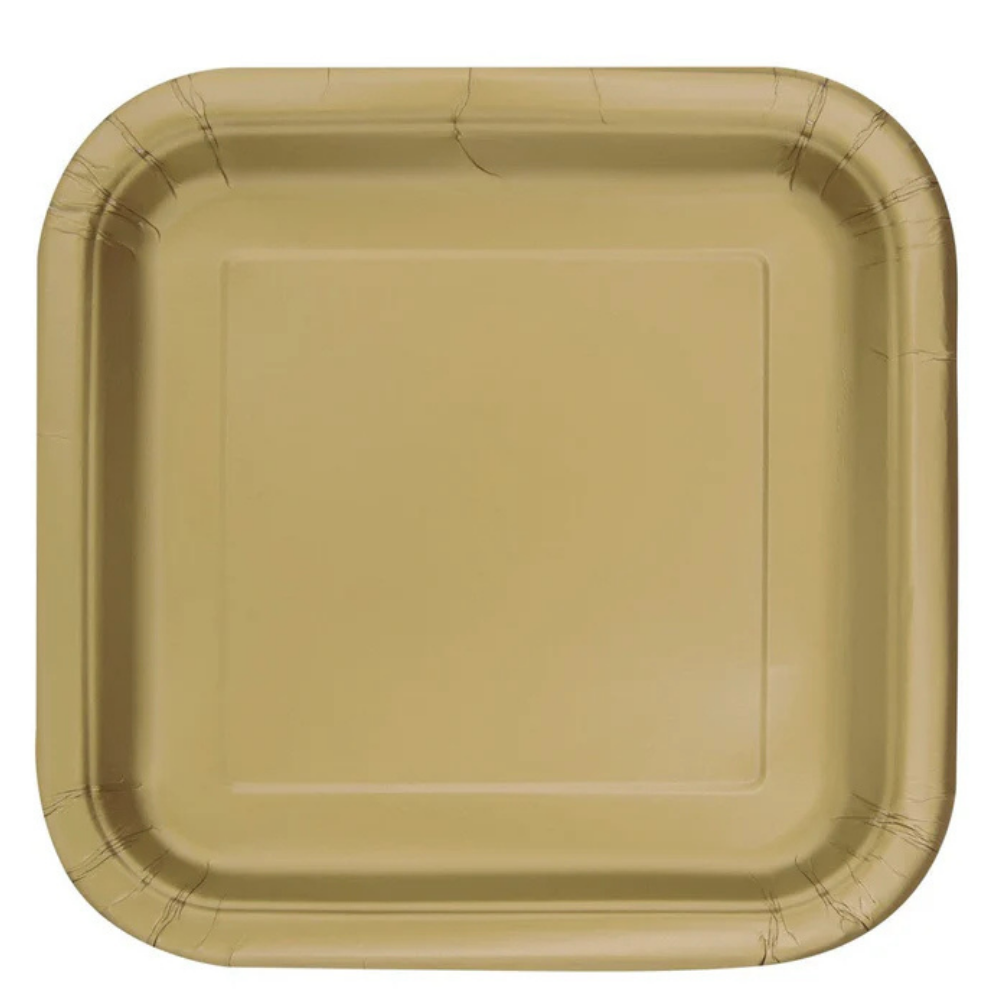 Gold Square 9in Dinner Plates 14ct