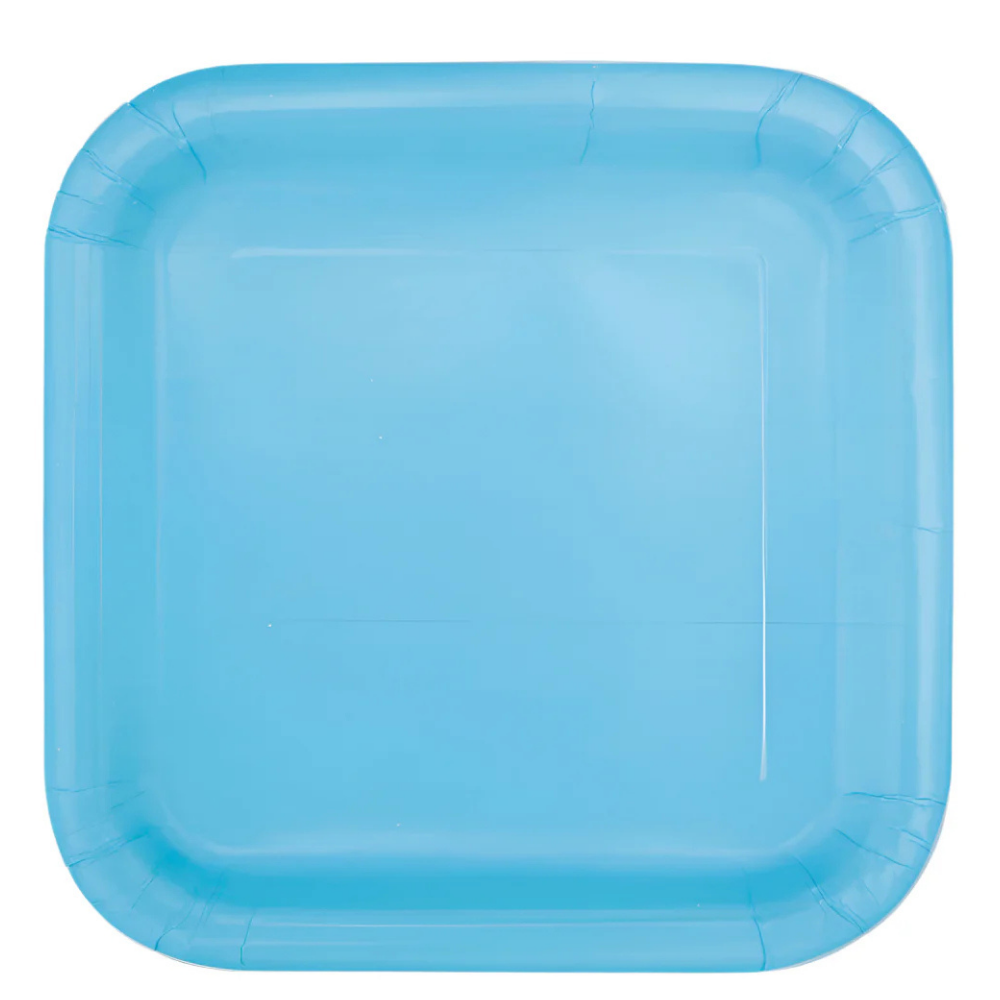 Light Blue Square 9in Dinner Plates 14ct