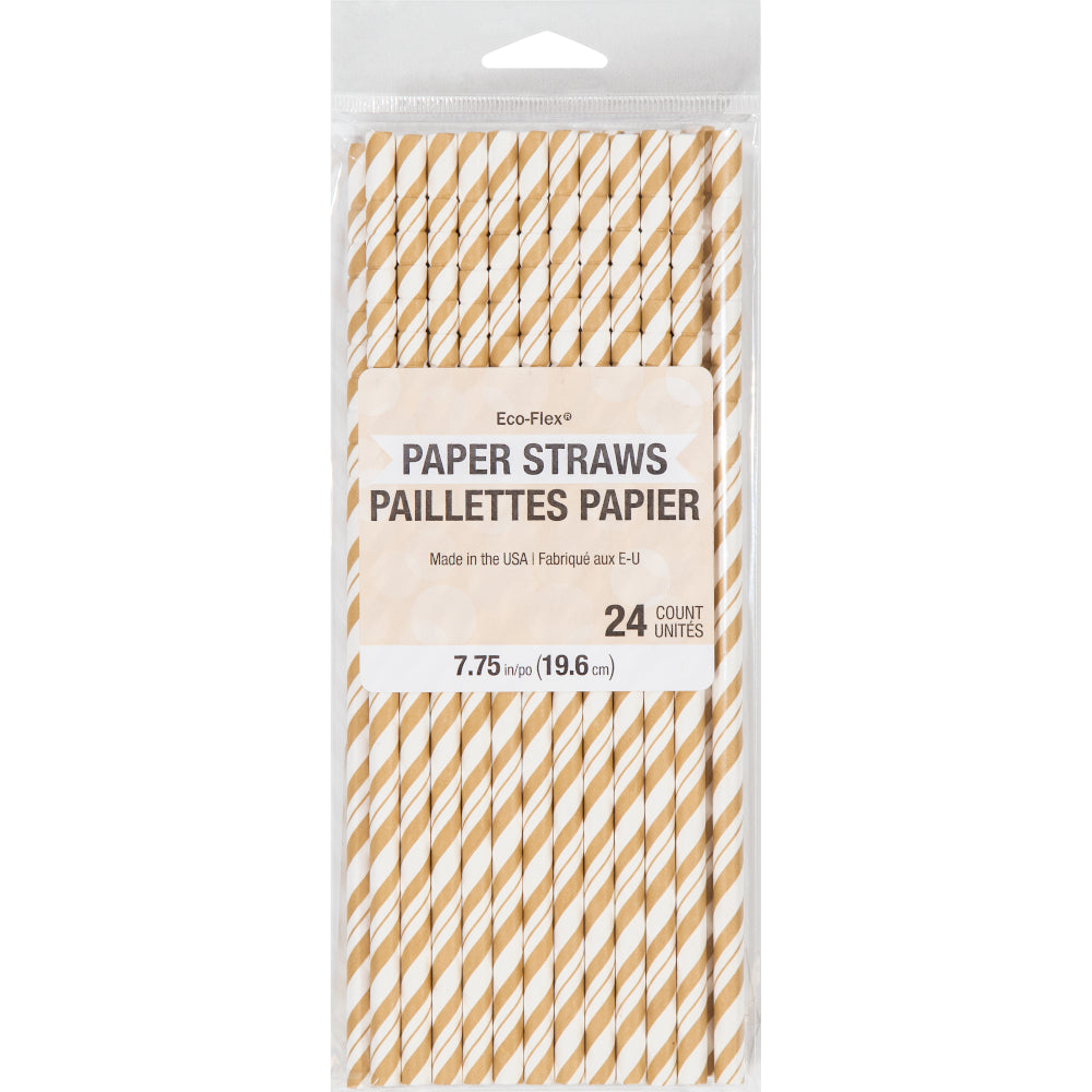 Striped Paper Straws 24ct - Gold