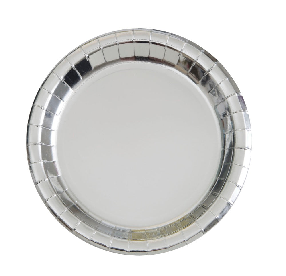 Silver Foil Round 7in Dessert Plates 8ct