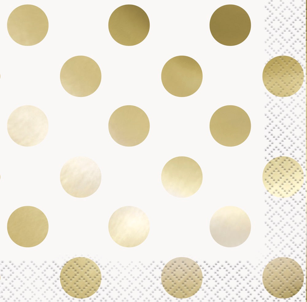 Gold Foil Dots Beverage Napkins 16ct - Foil Stamping