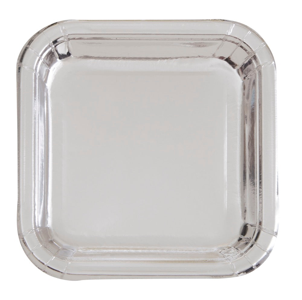 Silver Foil Square 7in Dessert Plates 8ct