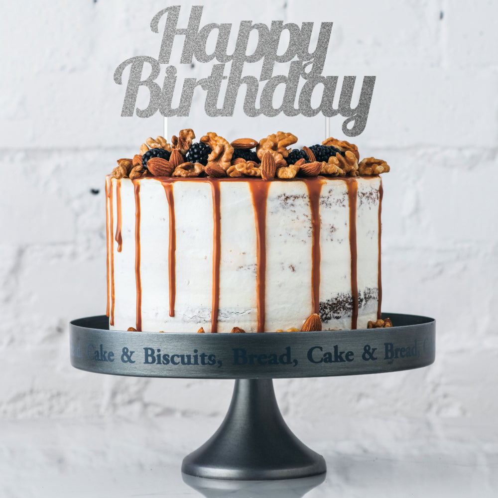 Silver Glitter Happy Birthday Cake Topper