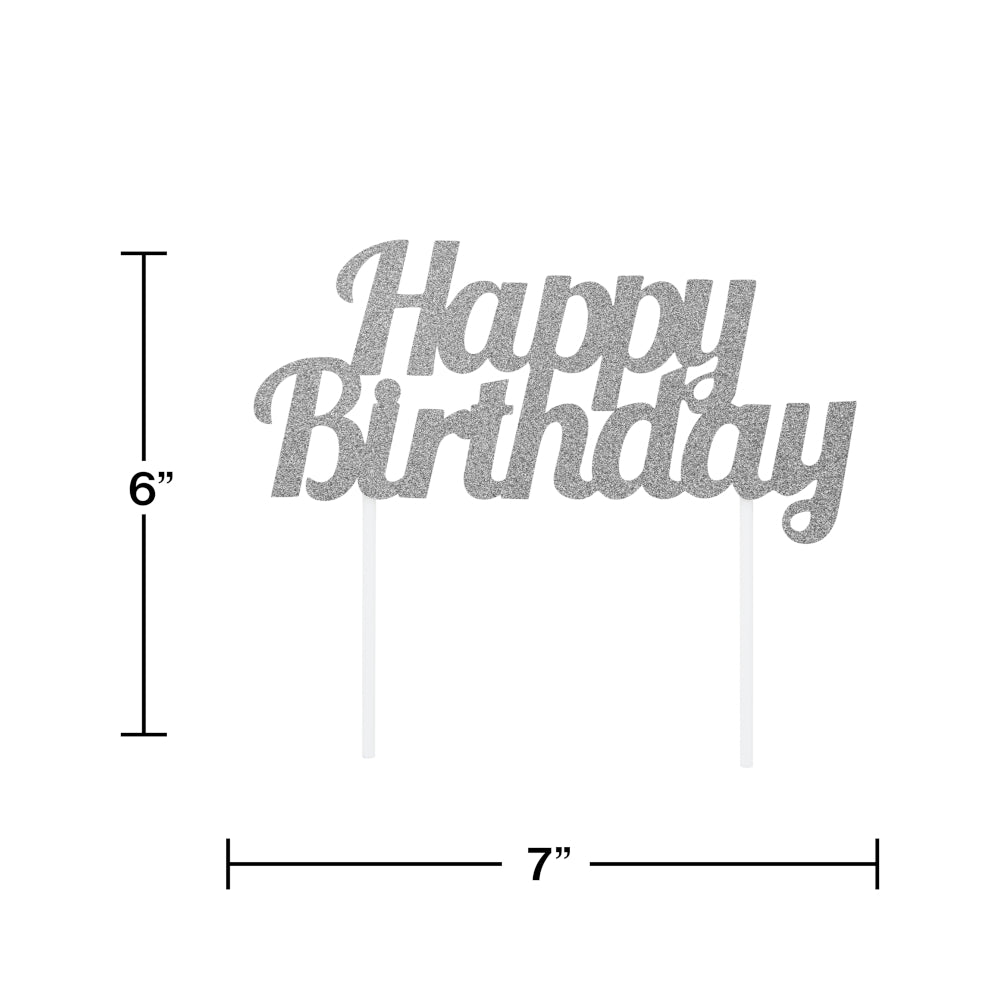 Silver Glitter Happy Birthday Cake Topper