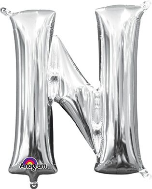 16in Silver Letter N Shaped Foil Balloon