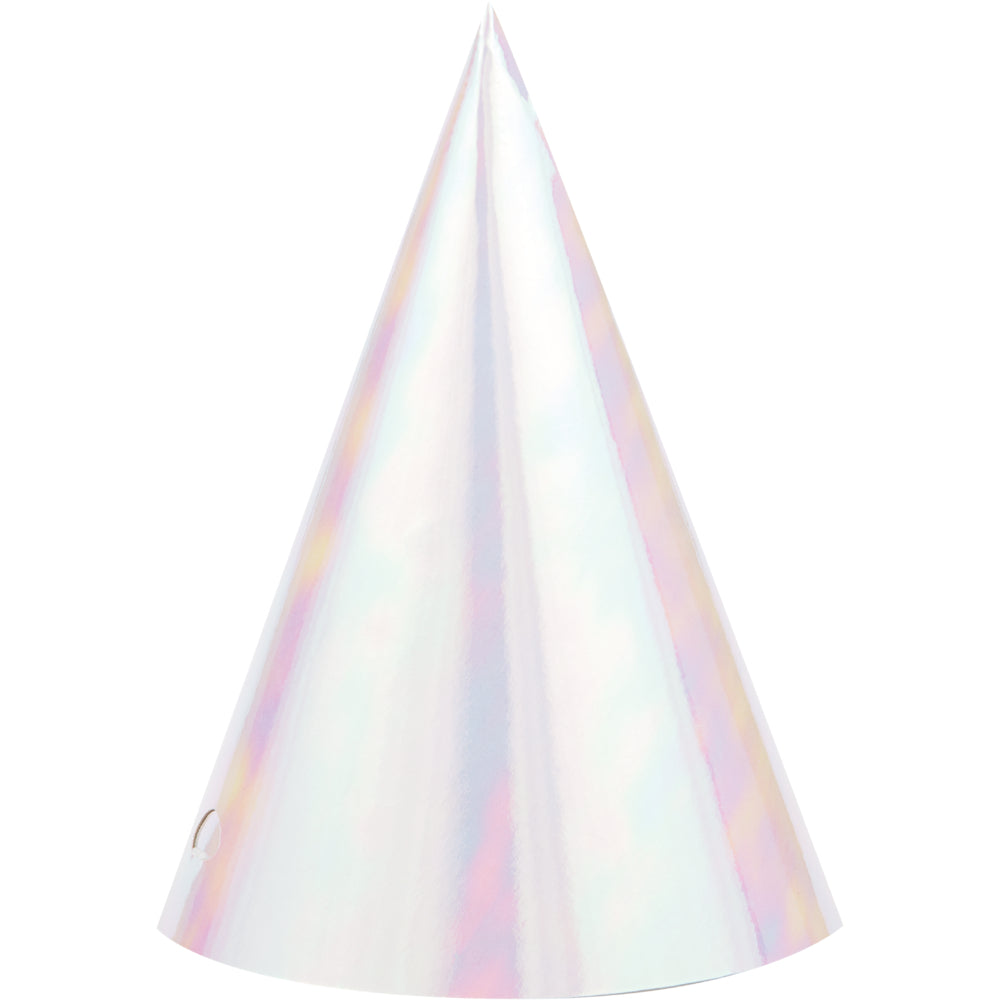 Rainbow Foil Iridescent Cone Hats 8ct