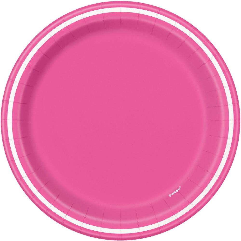 Hot Pink Thin Stripes Round 9 Dinner Plates 8ct