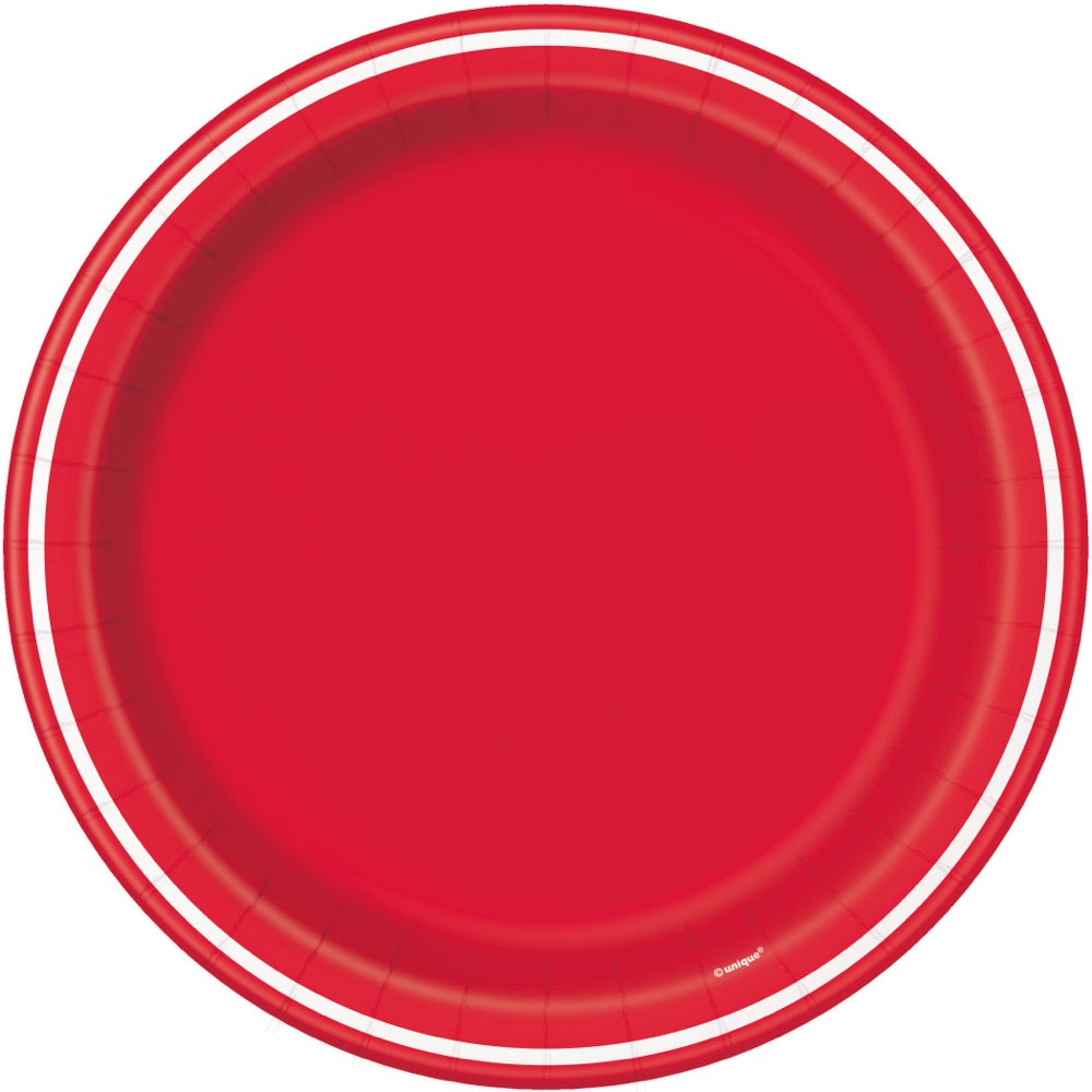 Red Thin Stripes Round 7 Dessert Plates 8ct
