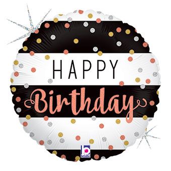 #030 Stripes and Dots Happy Birthday 18n Balloon
