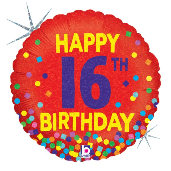 #112 16th Bday Confetti 18in Balloon
