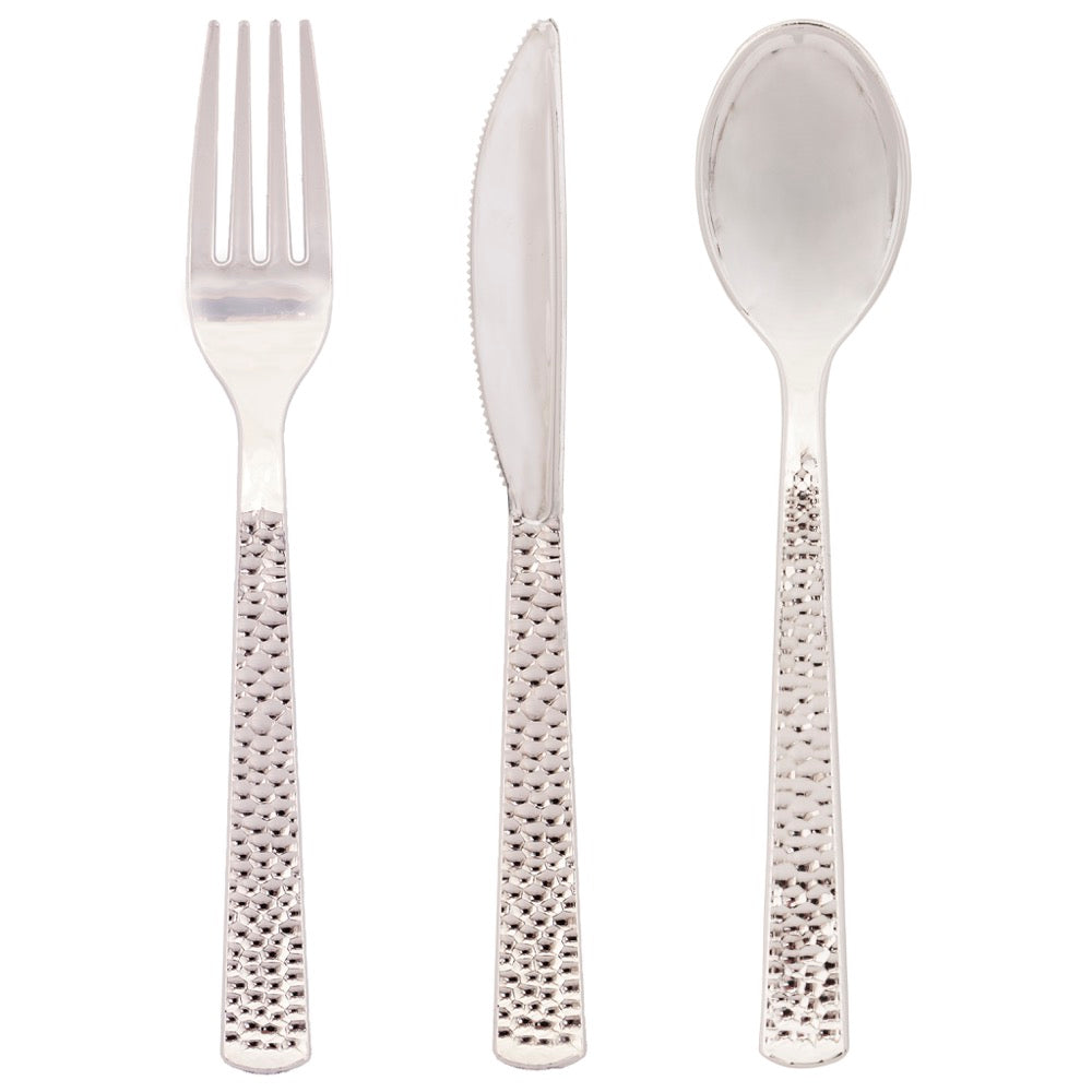 Hammered Silver Plastic Cutlery 24ct