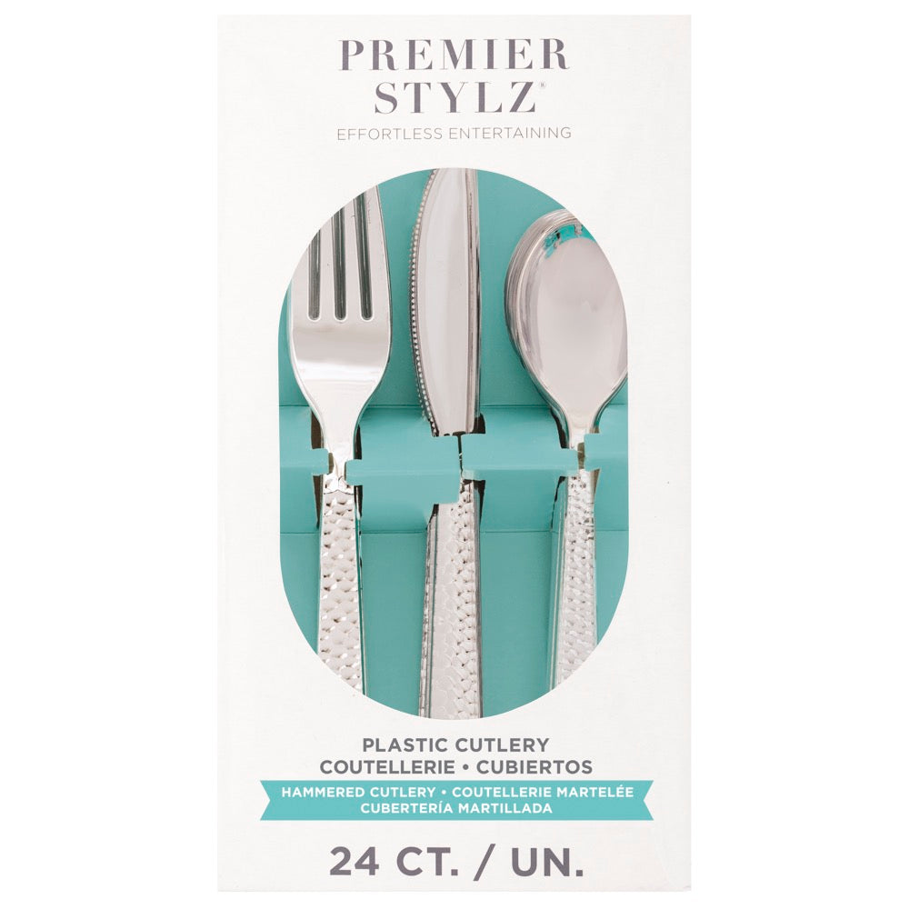 Hammered Silver Plastic Cutlery 24ct