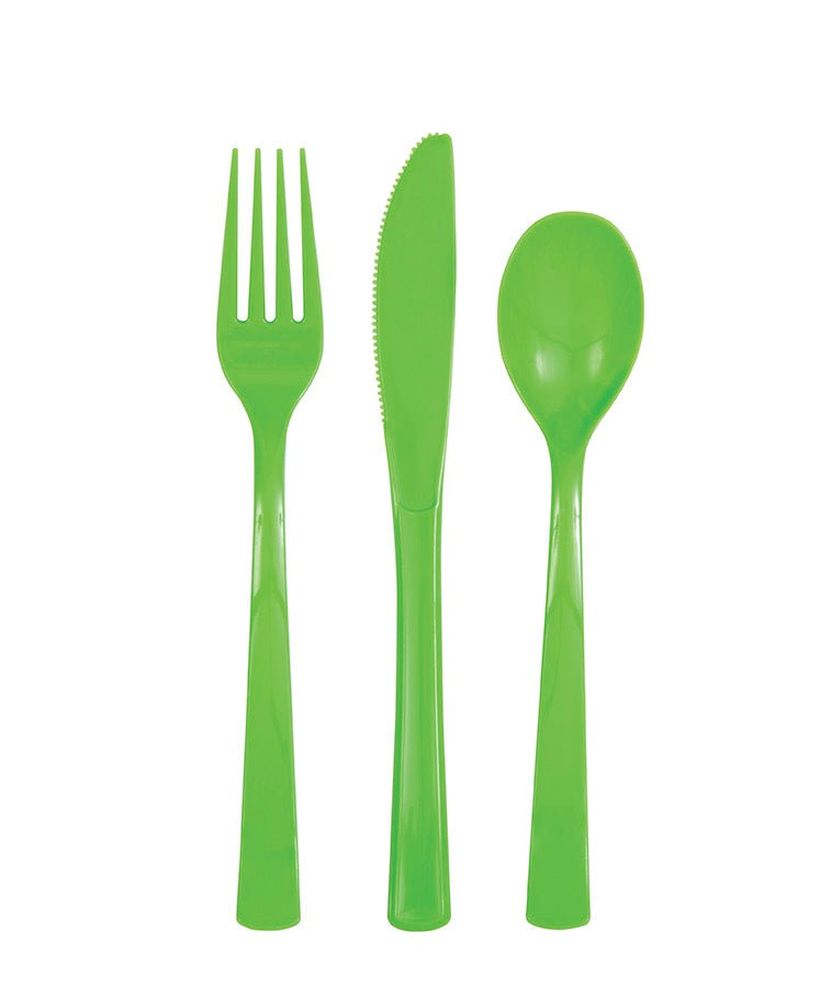Lime Green Assorted Plastic Cutlery 18ct