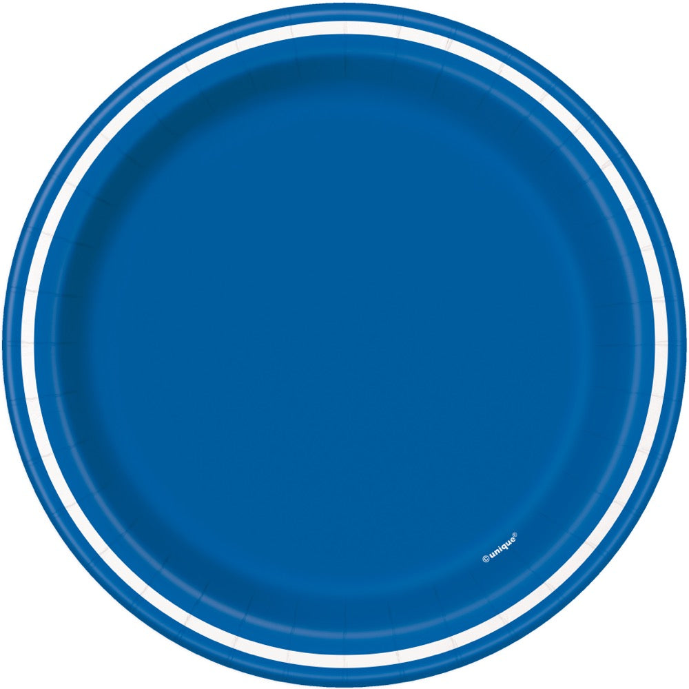Royal Blue Thin Stripes Round 7 Dessert Plates 8ct