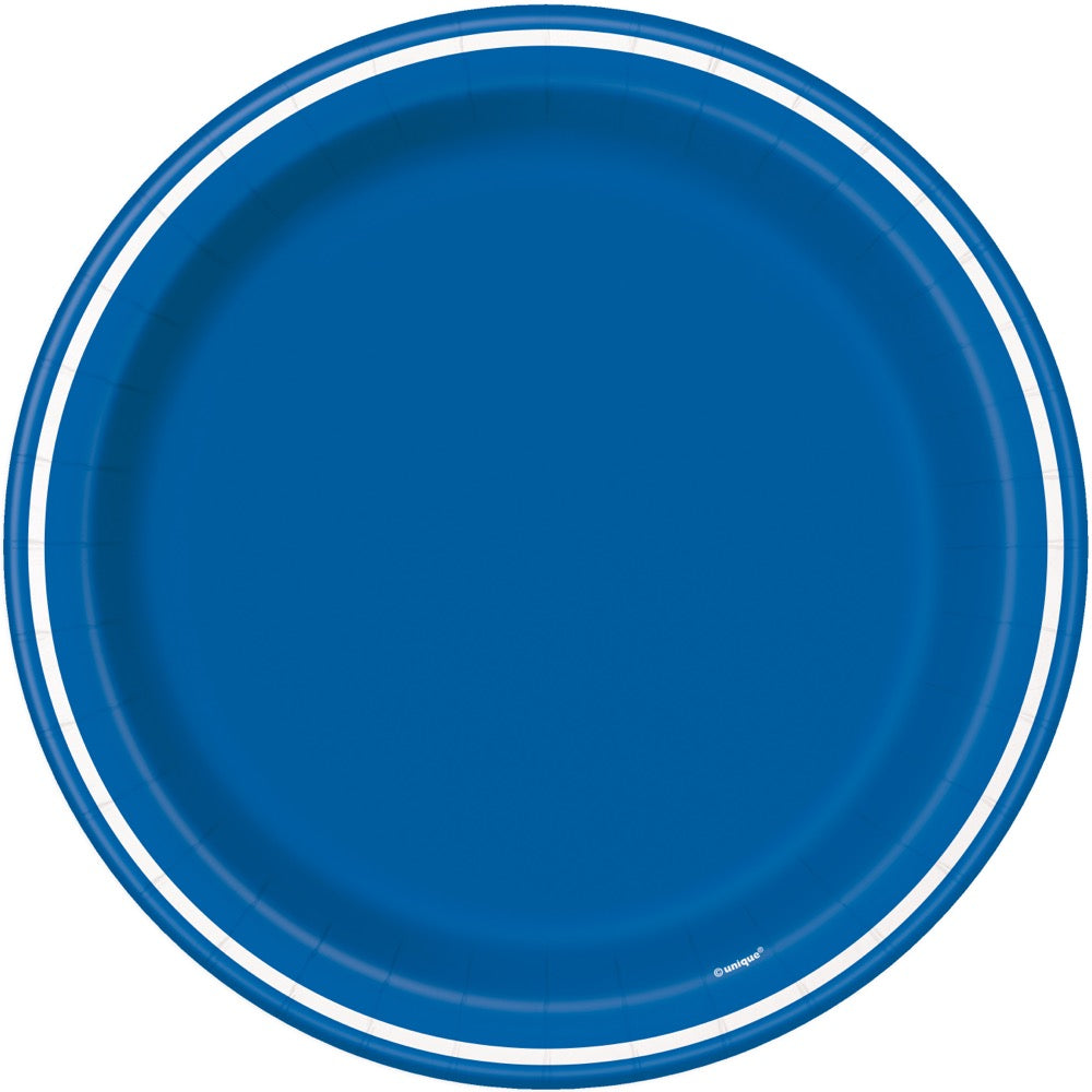 Royal Blue Thin Stripes Round 9 Dinner Plates 8ct