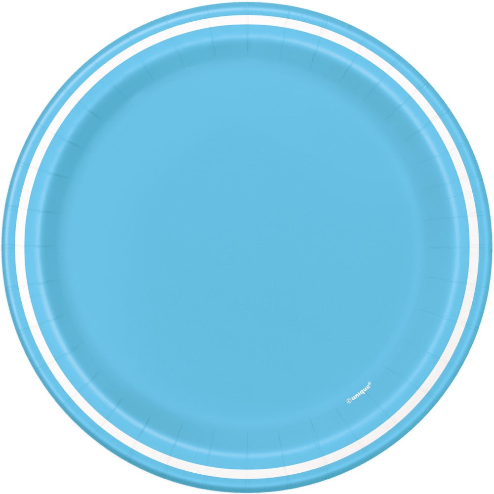 Powder Blue Thin Stripes Round 7 Dessert Plates 8ct