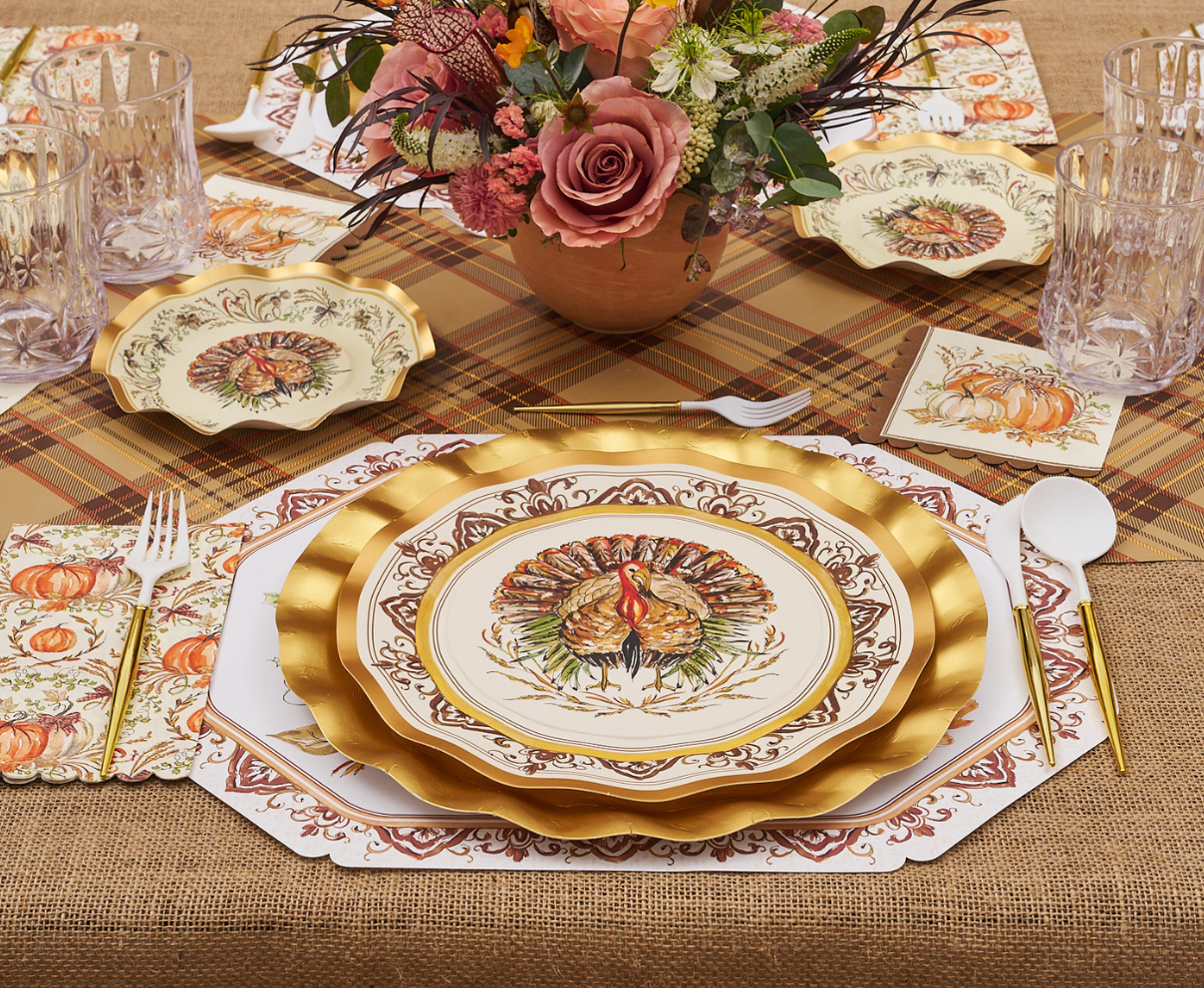 Turkey & Gourds 10.5in Dinner Plates 8ct
