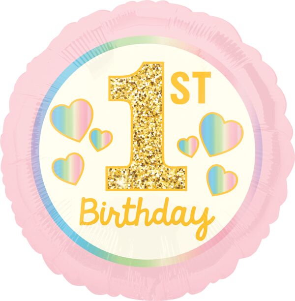 #115 Girl 1st Birthday Pink & Gold 17in Balloon