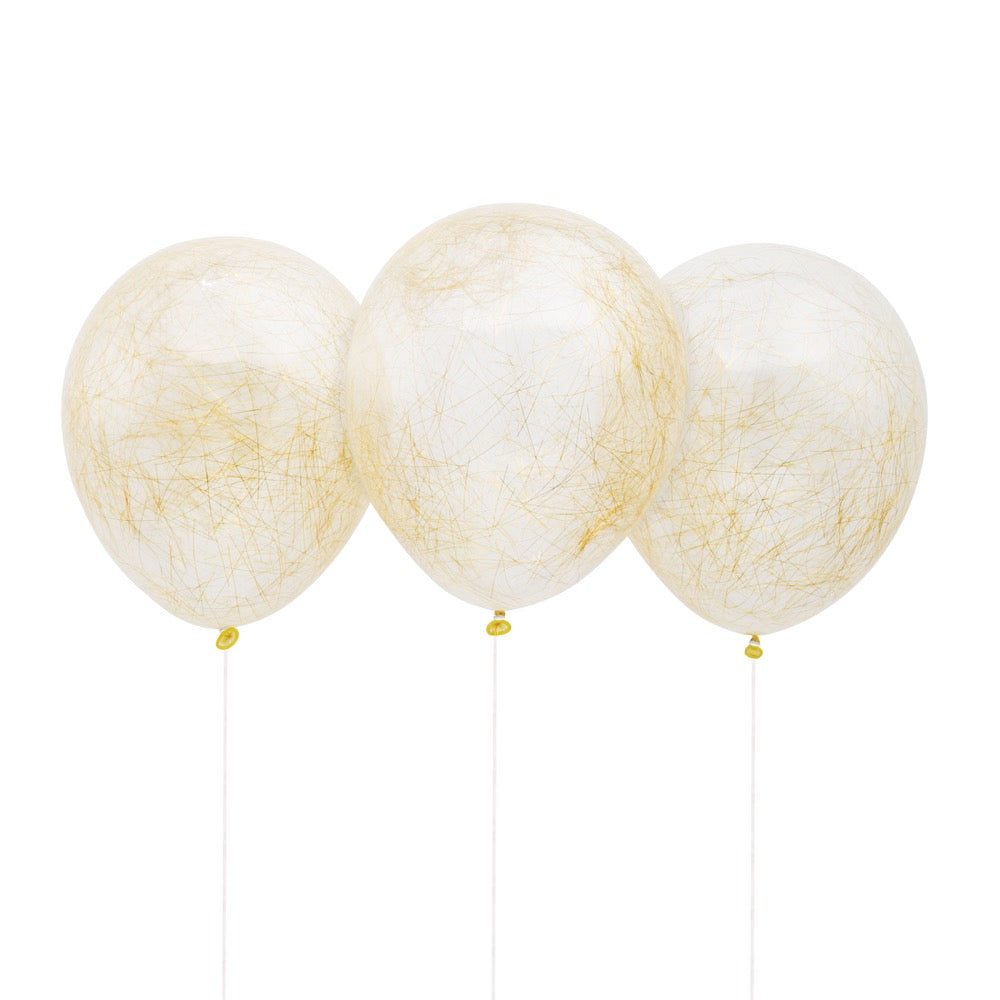 Clear 12in Latex Balloons Filled with Gold Tinsel 6ct