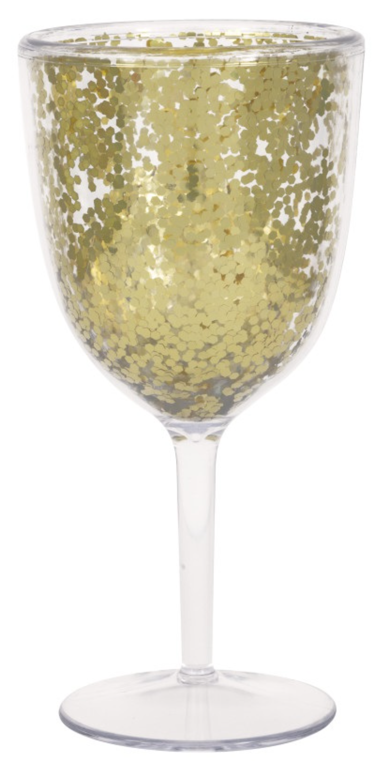 Gold Glitter Plastic 15oz Wine Tumbler