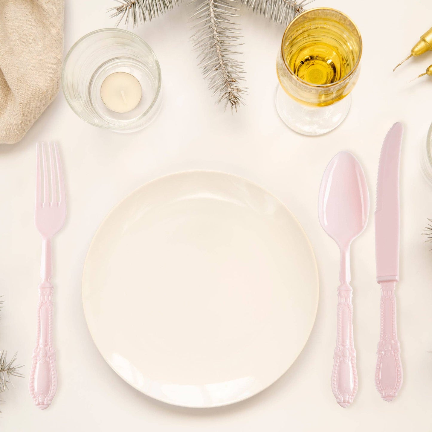 Pink Baroque Disposable Plastic Cutlery Set - 20 Guests