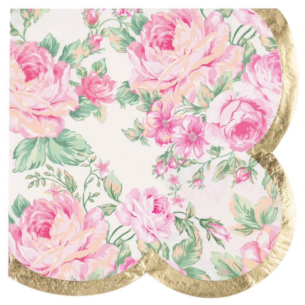Golden Garden Party Scalloped Edge Beverage Napkins 16ct - Foil Stamping