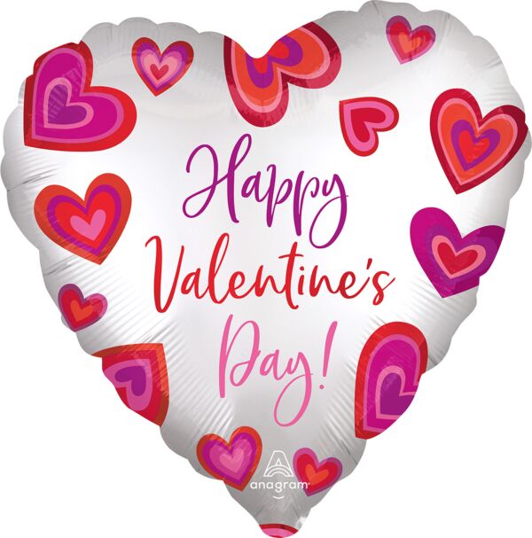 #S27 Satin HVD Floating Hearts 18in Balloon