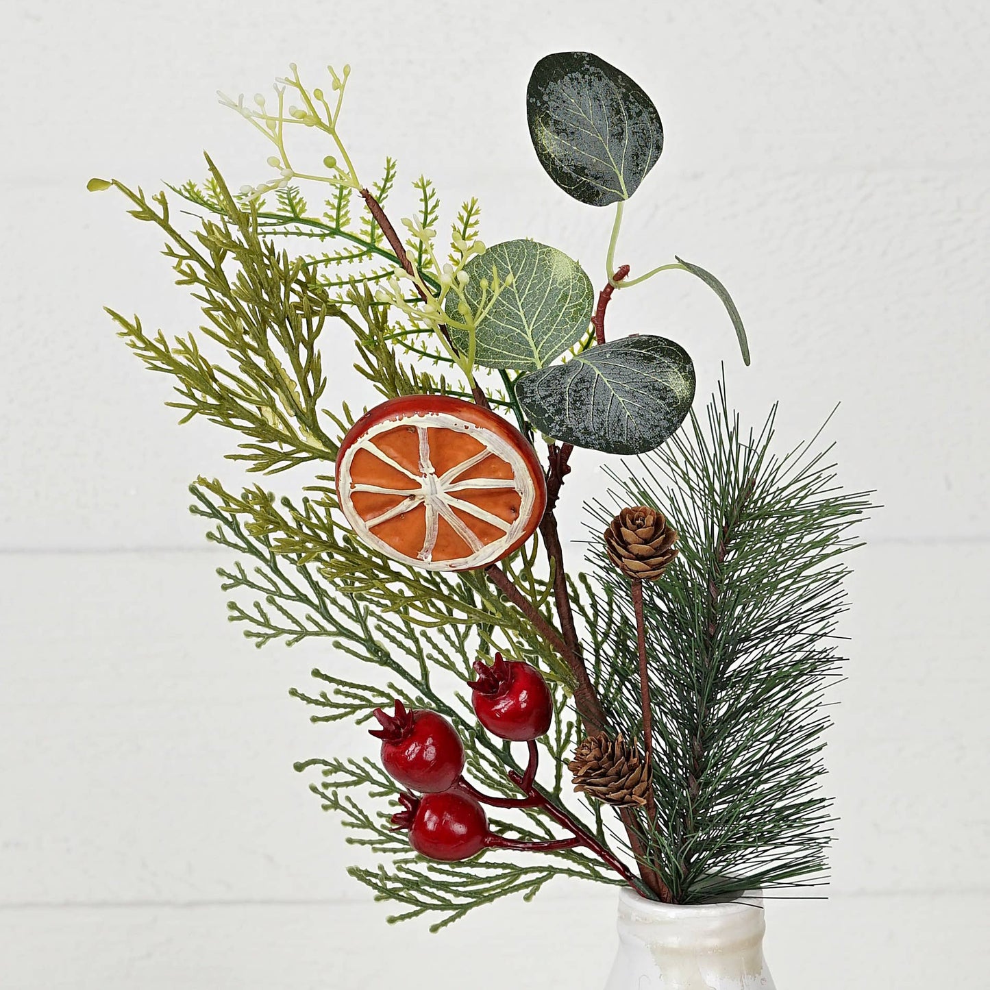 16in Pick-Mix pines w. eucalyptus, crabapple, orange