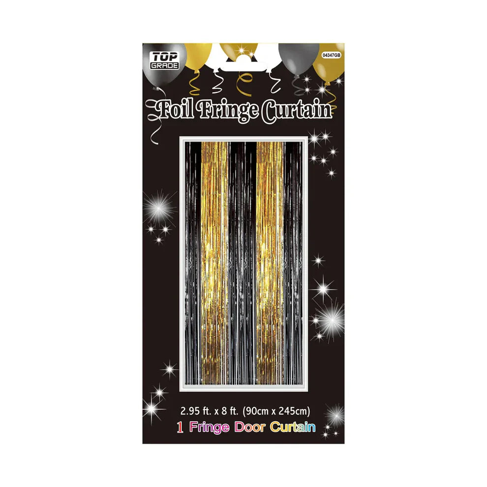 Foil Fringe Multi Color Curtain 3ft x 8ft - Gold & Black