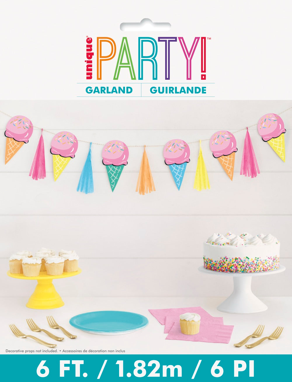 Rainbow Birthday Sweets Ice Cream Cone Banner with Tassels 6ft