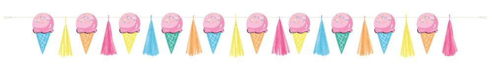 Rainbow Birthday Sweets Ice Cream Cone Banner with Tassels 6ft