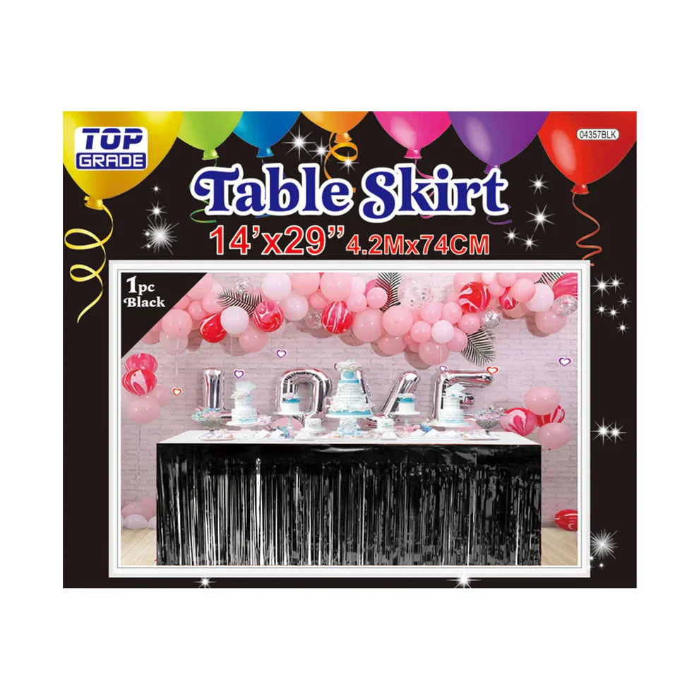 Foil Fringe Table Skirt 14ft x 29in - Black