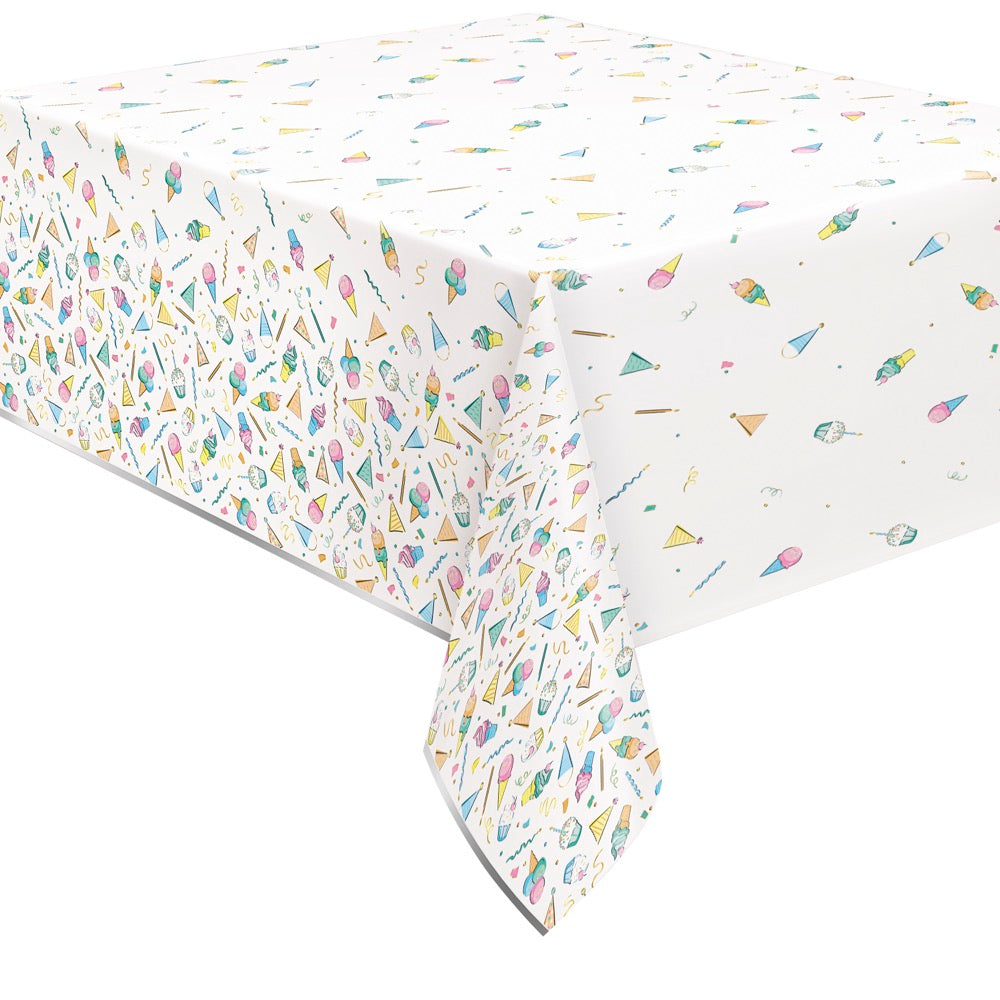 Rainbow Birthday Sweets Rectangular Foil Table Cover 54in x 84in