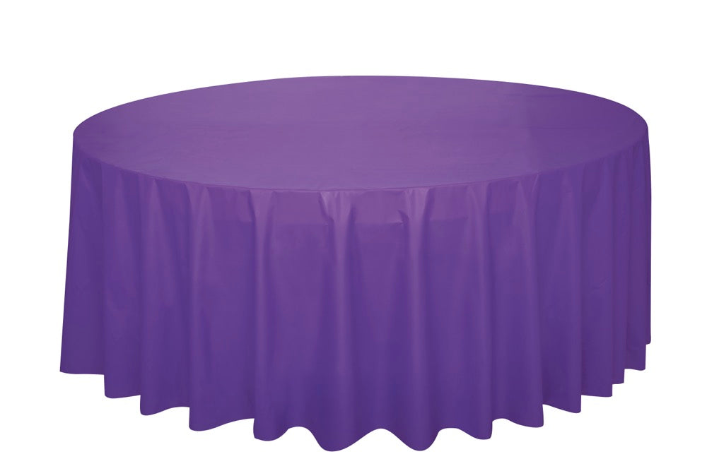 Purple Plastic Round Table Cover 84"