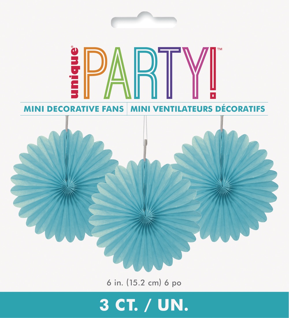Teal 6in Tissue Paper Fans 3ct
