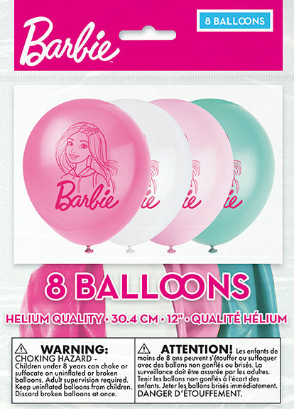 Barbie Assorted Color 12in Latex Balloons 8ct